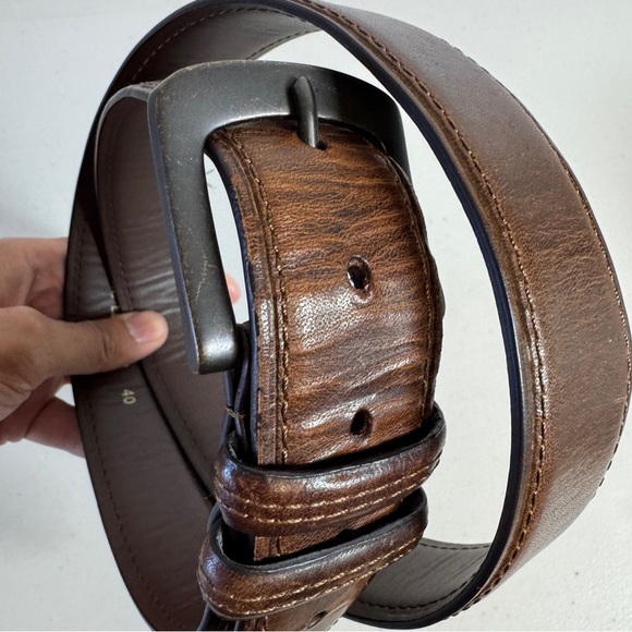 Classic Distressed Look Genuine Leather Brown Belt Size 40 - Picture 6 of 11